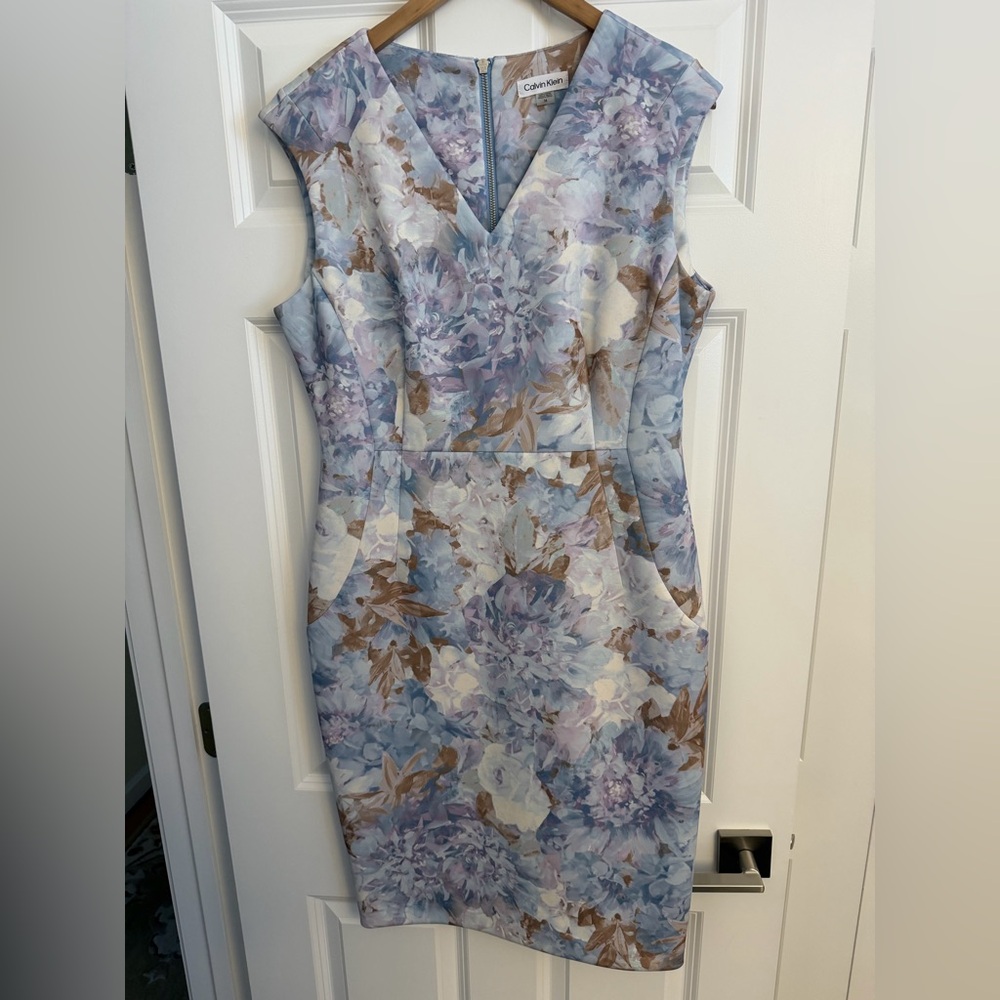 Calvin Klein Blue and Brown Floral Midi Dress